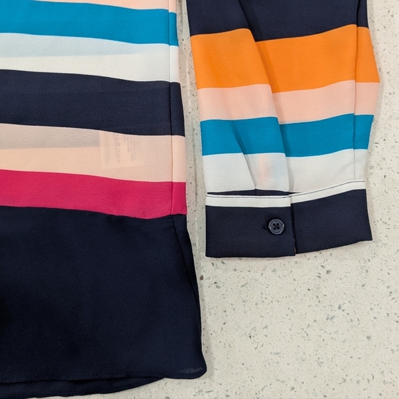 Chico's Multicolor Striped Chiffon Button Down Blouse Collared Long Sleeve 12/14 - Picture 6 of 11